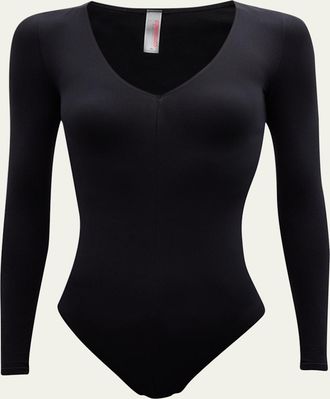 Commando Ballet Long-Sleeve V-Neck Microfiber Bodysuit