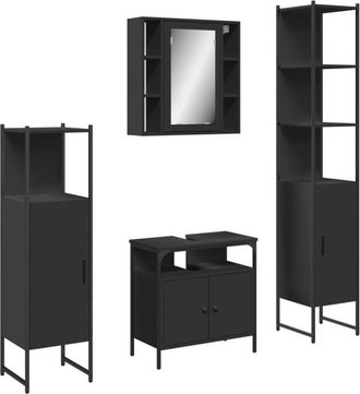 vidaXL Vidaxl - Juego De Muebles De Ba&ntilde;o 4 Piezas Madera De Ingenier&iacute;a Negro