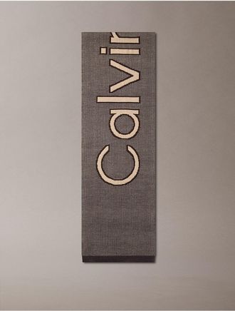 Calvin Klein Mens Statement Logo Birdseye Scarf - Grey