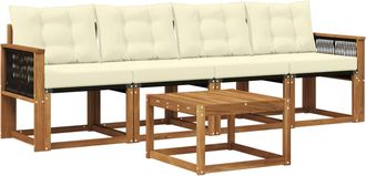 vidaXL Conjunto De Sof&aacute;s De Exterior 5 Uds. Natural Y Crema Vidaxl