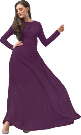 Koh Koh Womens Long Sleeve Flowy Empire Waist Fall Winter Party Dresses Gown, Purple, S