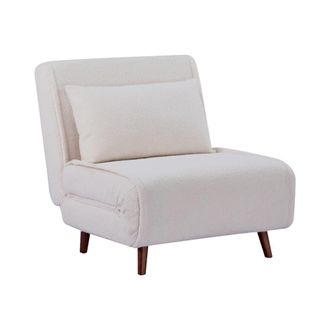 Sweeek Sill&oacute;n convertible borreguito base de madera, 1 plaza, crema