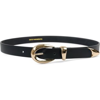 Petit Moments Marisa Leather Belt in Black/Gold at Nordstrom, Size X-Small