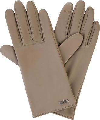 HUGO BOSS Lederhandschuhe BOSS Gueen ME, Damen, Gr. 8,5, open braun 247, Leder, Handschuhe Lederhandschuhe, mit Touch Tech Fingertips
