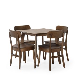 HOMN Juego de mesa 80x80 cm y 4 sillas de comedor color nogal