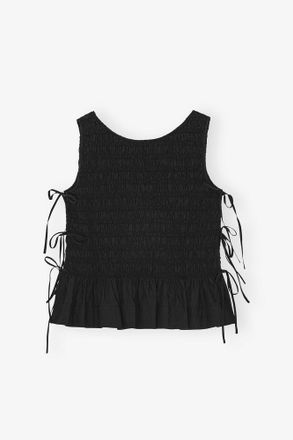 Ganni Black Cotton Smock Tie Top - Size 10/12 Organic
