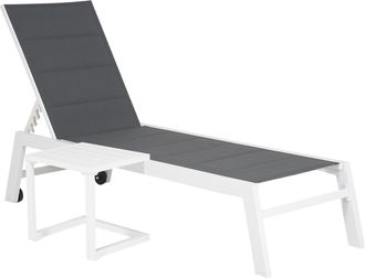 Happy Garden Happy Garden - Conjunto De Tumbona Y Mesa Auxiliar Barbados De Textileno Gris Aluminio Blanco