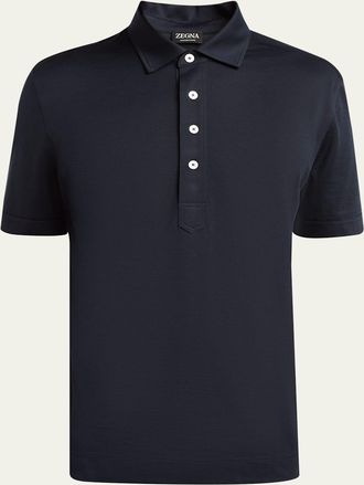 Ermenegildo Zegna Mens Leggerissimo Cotton and Silk Polo Shirt