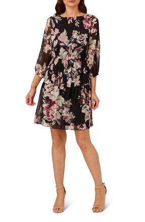 Adrianna Papell Floral Chiffon Dress in Black Multi at Nordstrom, Size 12