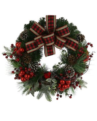 Creative Displays Inc. 24In Christmas Wreath With Farmhouse Bow, Berries & Pinecones