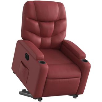 vidaXL Vidaxl - Sill&oacute;n Elevable El&eacute;ctrico Cuero Artificial Rojo Tinto