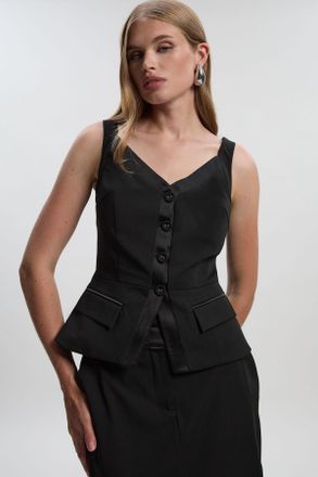 Karen Millen Womens Tailored Tux Corset Top - Black - Size 10 UK