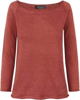 Cortana Rinen- kersen linnen pointelle jersey- - Dames - Ronde hals truien - Rood - L - Linnen - Truien & Vesten