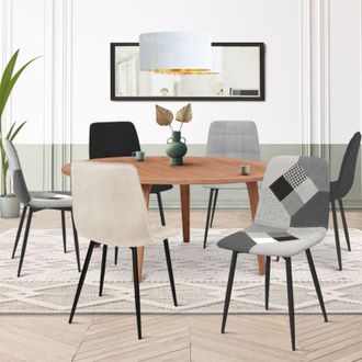 IDMarket Juego de 6 sillas MILA de terciopelo gris oscuro, gris claro, beige y negro y patchwork negro, gris y blanco x2 para comedor