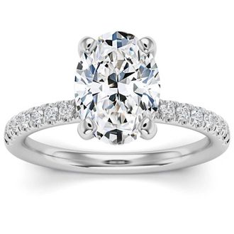Pompeii3 3 1/2Ct Oval Diamond Engagement Ring Lab Grown in 14k Gold Hidden Halo
