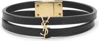Saint Laurent Accessoires, Dames, Zwart, S, Leer, Cassandre Double-Strand Armband