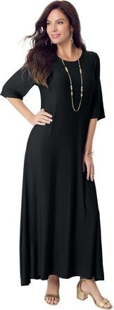Roaman's Plus Size Stretch Knit High Low Short Sleeve Maxi Dress in Black at Nordstrom, Size 40