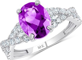 MAX + STONE Solid 10k Yellow or White Gold Gemstone Oval Cut Birthstone Ring
