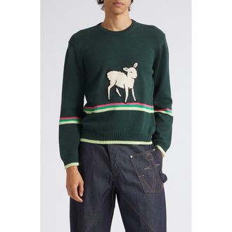 J.W.Anderson Sheep Crewneck Sweater in Dark Fir at Nordstrom, Size X-Large