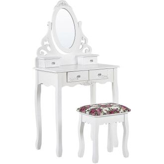 Beliani Beliani - Stylish Ornamental 4-Drawer Glam Dressing Table with Adorned Mirror White Amour