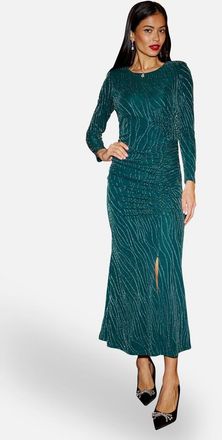 Yumi Mesh Fitted Ruched Midi Dress in Green at Nordstrom, Size 12