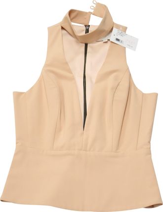 Michelle Mason Plunge Choker Sleeveless Top in Nude Polyester