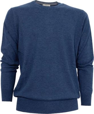 Cashmere Company Royal Blue Cashmere Silk Sweater Slim Fit - Heren - Ronde hals truien - Blauw - 4XL - Wol - Truien & Vesten