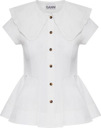 Ganni Short Cotton Shirt With Ruffles