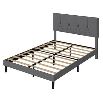 Levede Bed Frame Upholstered Linen Fabric Wooden Slats with Headboard in Grey | Size: King