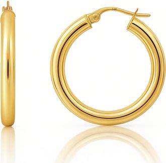 MAX + STONE 14k Gold Yellow or White Gold in 20MM, 25MM and 30MM Tube Hoop Earrings