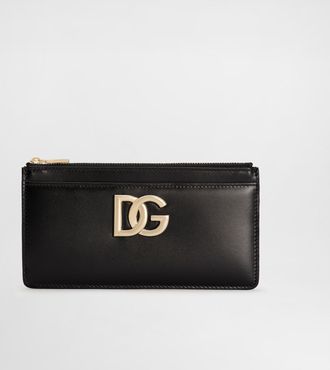 Dolce & Gabbana Large Calfskin Card Holder With Dg Logo - Woman Wallets And Small Leather Goods Black Leather Onesize