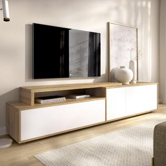 Dmora Mueble Tv Benton, Modulable, 5 Estantes, 3 Puertas, 40x185x47h Cm Blanco