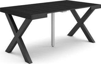 Skraut Home Mesa Consola Extensible, Mesa Comedor Plegable, 160, Para 8 Comensales, Patas Madera Maciza, Estilo Moderno, Negro - Skraut Home