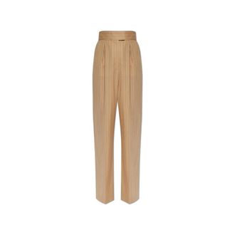 Valentino Garavani Wide Trousers, female, Beige, Size: 2XS Wool Pants With Pleats