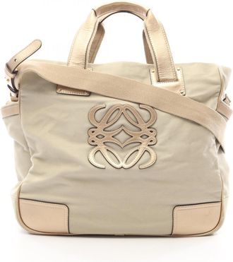 Loewe Beige Gold Canvas Leather Handbag Tote Bag (Pre-Owned)