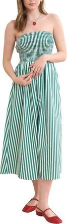 Blu Pepper Stripe Strapless Midi Dress in Green at Nordstrom Rack, Size Medium