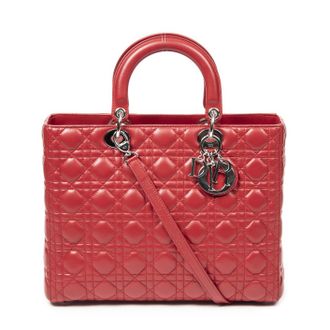 Dior Pre-owned Womens Large Lady Zip Shoulder Bag - Red - One Size