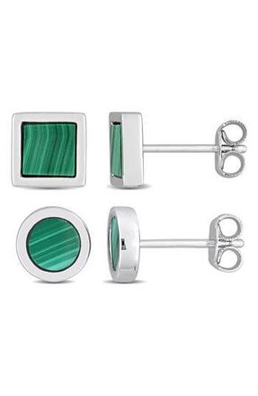 Delmar Mens Set of 2 Malachite Square Stud Earrings in Green at Nordstrom Rack