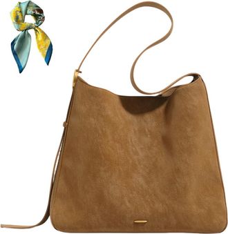 Generic Women Brown Underarm Shoulder Bag,Slouchy Hobo Vegan Leather Trendy Tote Bags,Faux Suede Purse Crossbody Bucket Bag (Brown)
