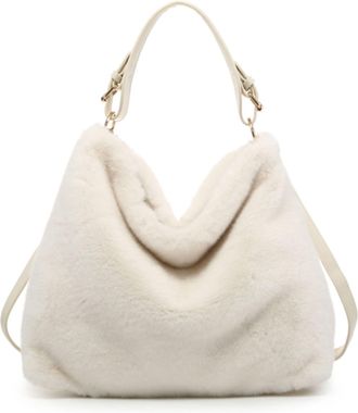 Generic Womens Faux Fur Tote Bag with Shoulder Strap - Soft Fluffy Winter Handbag, Large Plush Shopper for Everyday Use (Beige)