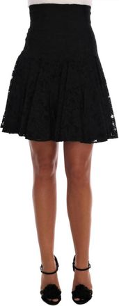 Dolce & Gabbana Elegante bloemenkant A-lijn rok - Dames - Korte rokken - Zwart - 2XS - Katoen - Rokken