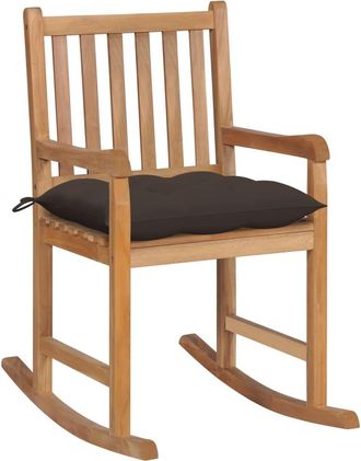 vidaXL Vidaxl - Silla Mecedora De Madera Maciza De Teca Con Coj&iacute;n Gris Taupe