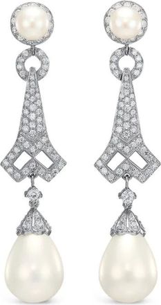 Anabela Chan Orecchini Lattice in rodio vermeil con perle e diamanti - Bianco