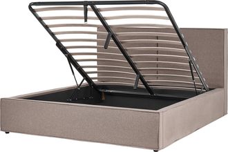 Beliani Cama Con Somier Gris Pardo Negro 160 X 200 Cm Poli&eacute;ster Listones Almacenaje Moissac