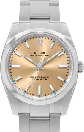 Rolex Pre-owned Rolex Oyster Perpetual 34 Automatic Chronometer Champagne Dial Unisex Watch 114200 CSO
