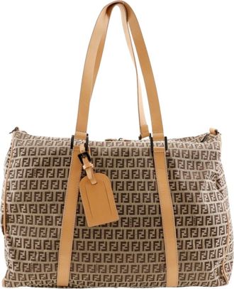 Fendi Brown Canvas Leather Boston Bag (Pre-Owned)