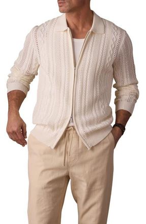 The Normal Brand Cable Stitch Zip Front Cardigan in Ivory at Nordstrom, Size Xx-Large