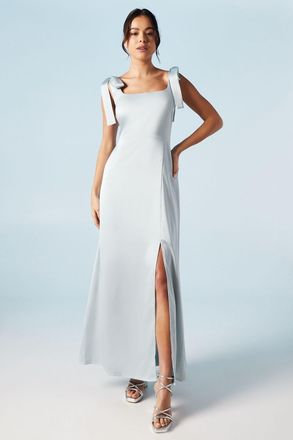 Oasis Womens Petite Satin Tie Shoulder Midi Bridesmaids Dress - Light Blue - Size 16 UK