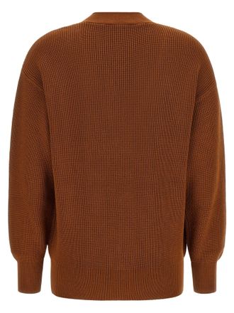 Elisabetta Franchi Ribbed Knit with Gold Closures Cardigan - Brown