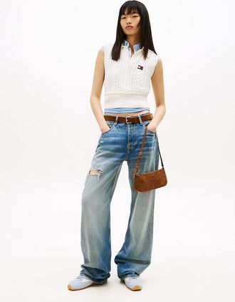Tommy Hilfiger Womens Tommy Jeans Distressed Straight Jean - Blue - 26W x RegularL